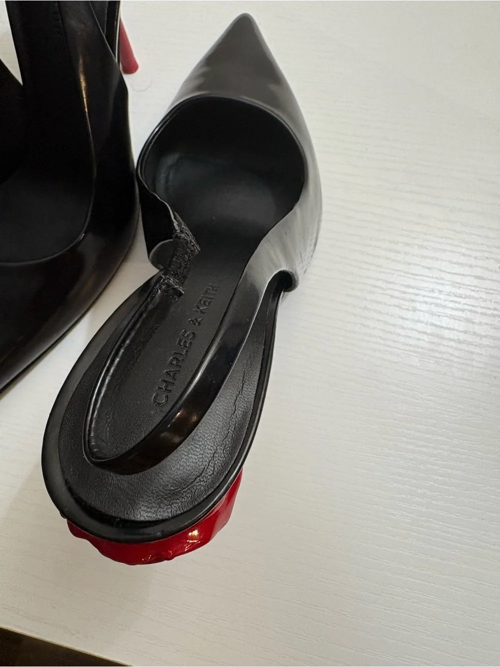 Charles & Keith Black Slingback Pumps with Red Stiletto Heel
